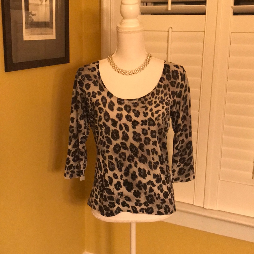 August Silk grey metallic animal print top with sequins. Size L